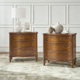 Wood Nightstands Set of 2 with Charging Station for Bedroom, 3 Drawers Traditional