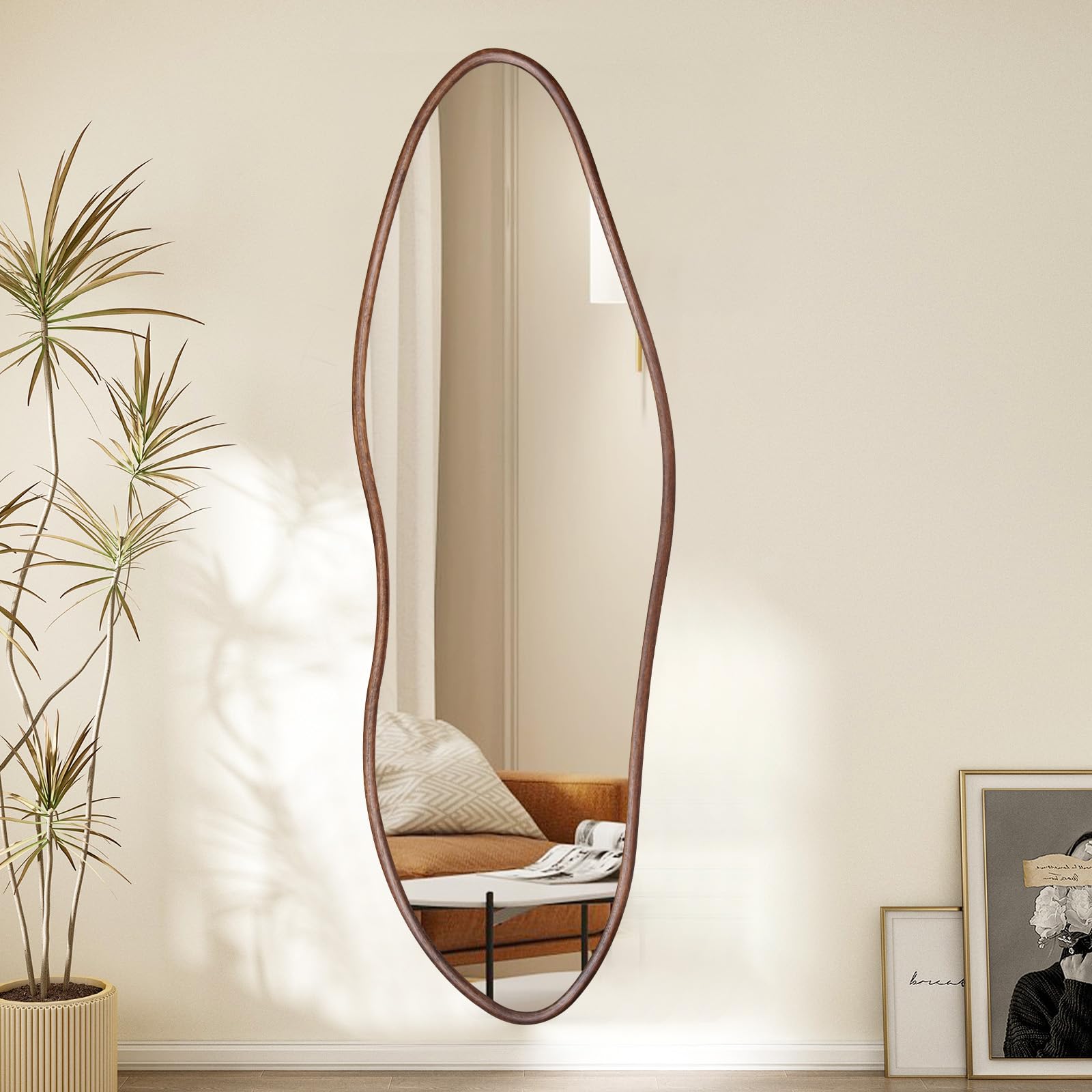 Cloud-Shaped Full Length Floor Mirror 64"x21" - Black Walnut Oak Frame