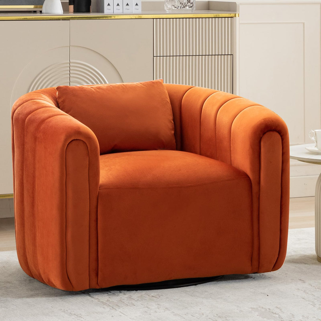 Swivel Barrel Chair,Velvet Accent Chairs for Living Room,Modern Channel Comfy Armchair