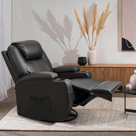 Rocker Recliner Chair with Massage for Elderly, Leather Adjustable 360°Swivel Rocking