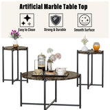 Coffee Table Set of 3, TableSet with Marble Tabletop and Metal Frame