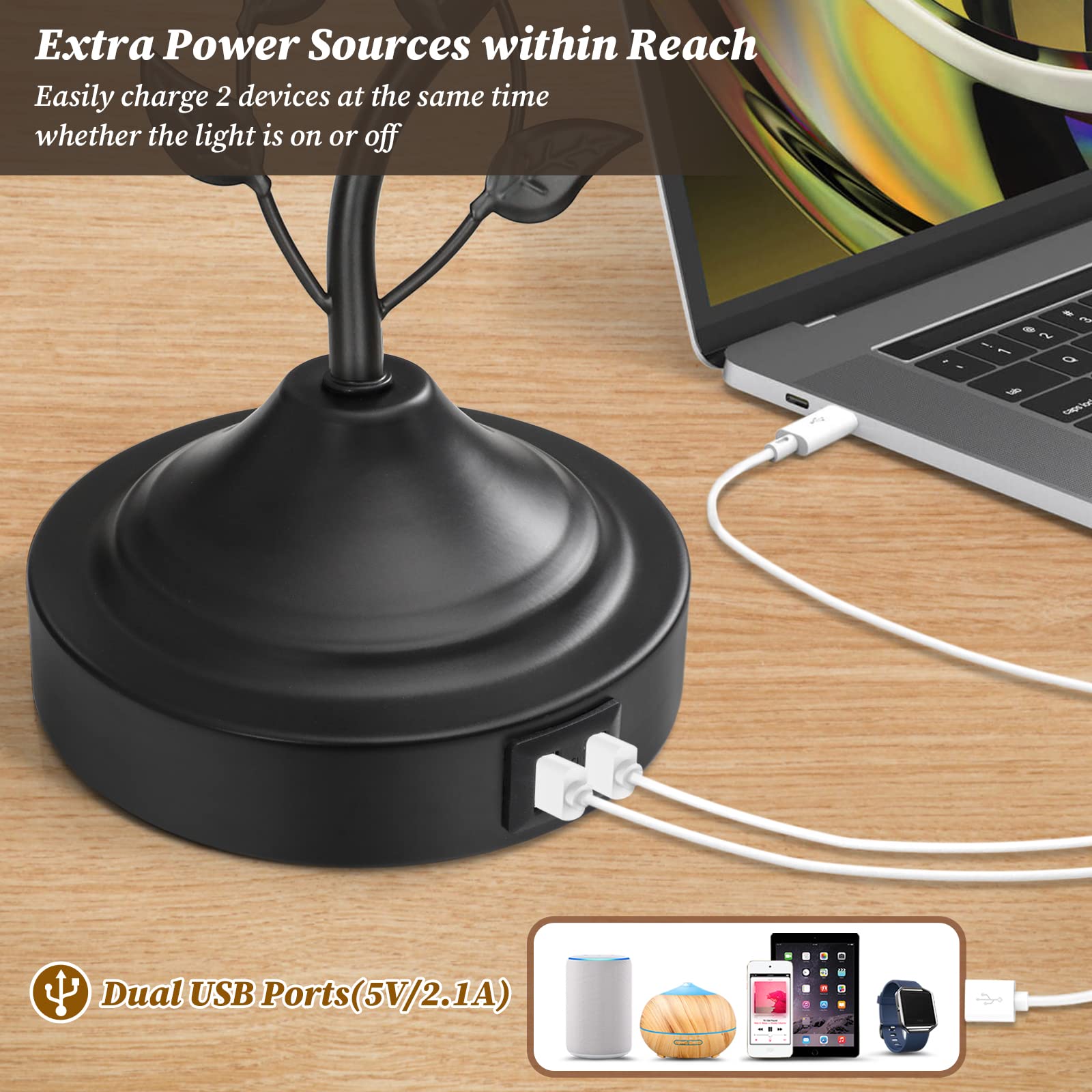 Dimmable Touch Table Lamps Set of 2 with USB Charging Ports