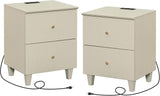 Nightstands with Charging Station & 2 Drawers Storage, Modern End Tables Mid-Century