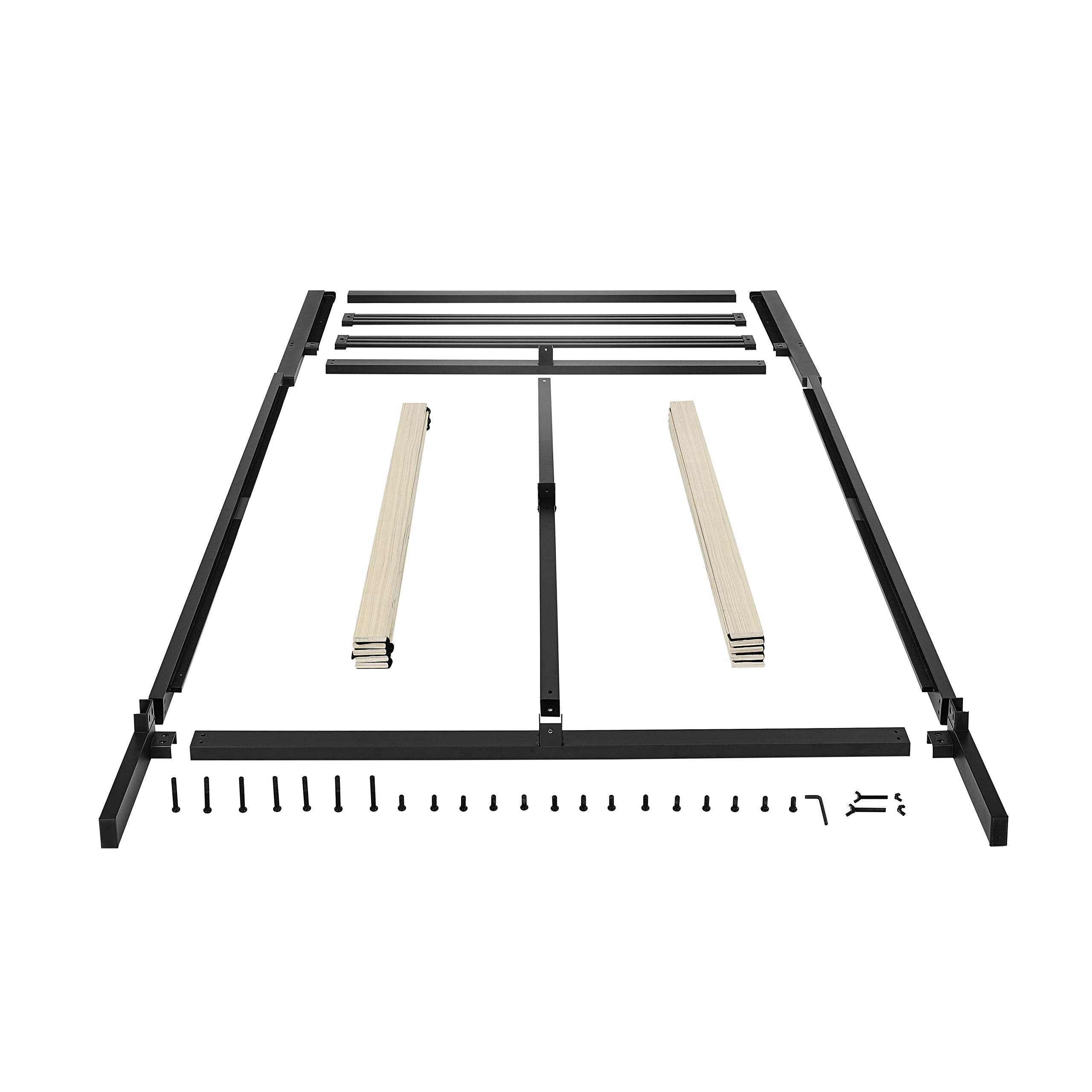 Industrial Metal Bed Frame with Headboard - Queen, Black