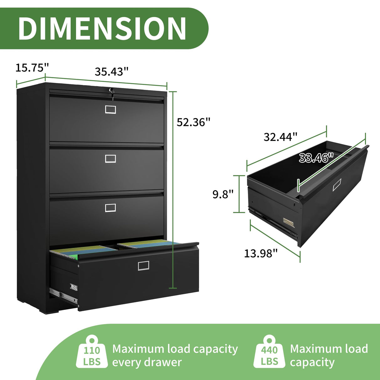 Lateral File Cabinet with Lock,4 Drawer Metal Filing Cabinets, Home Office Storage