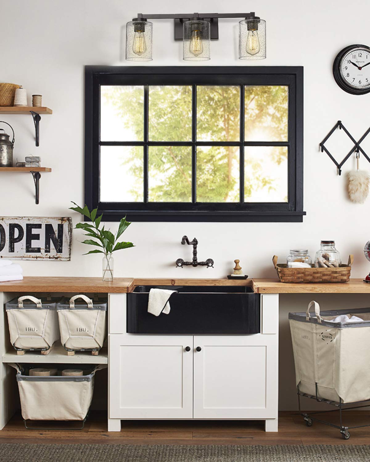 Bathroom Vanity Lights, 3-Light Vintage Wall Sconce Light Fixtures, Oil Rubbed Bronze
