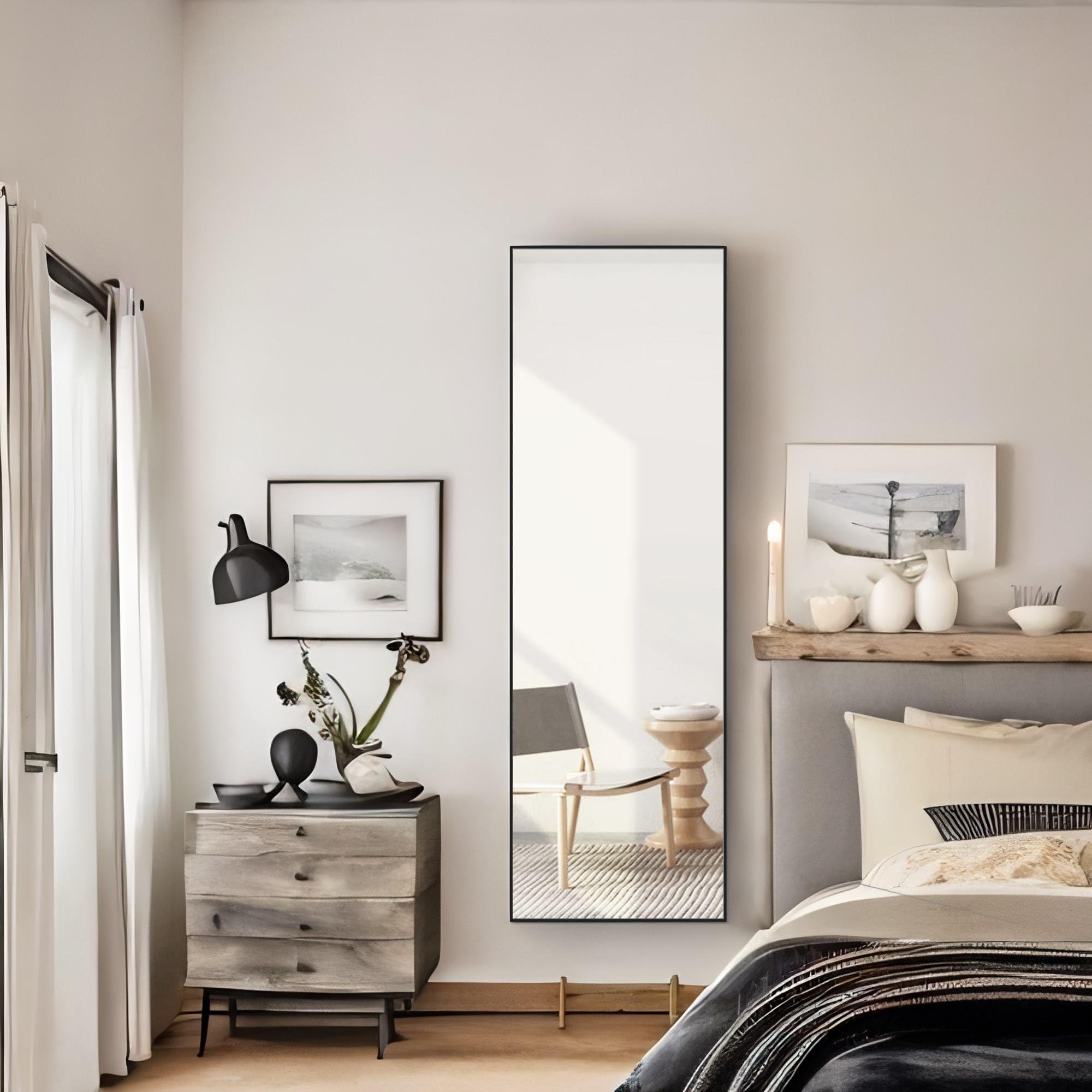 63"x20" Full Length Mirror with Stand, Large Body Mirror Hanging or Leaning Against Wall