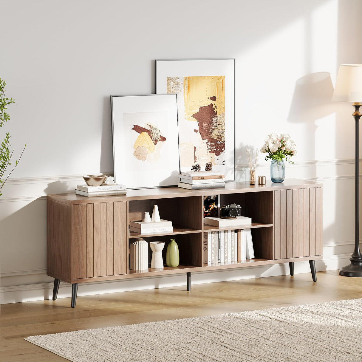 70" Fluted TV Stand with Adjustable Storage Shelves