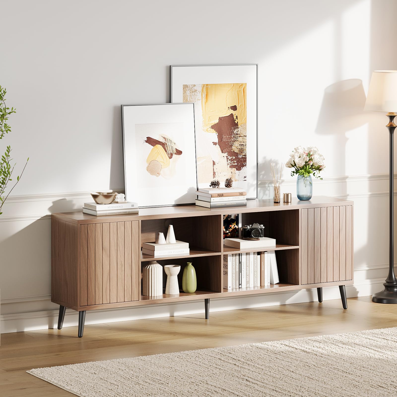 70" Fluted TV Stand with Adjustable Storage Shelves