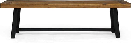 Toby Outdoor Acacia Wood Bench, Sandblast Teak Finish and Black