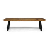 Toby Outdoor Acacia Wood Bench, Sandblast Teak Finish and Black