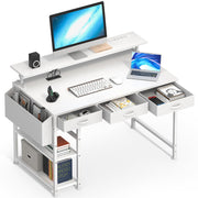 47 Inch Computer Desk with 3 Drawers, Gaming Desk with LED Lights and Adjustable Monitor Stand