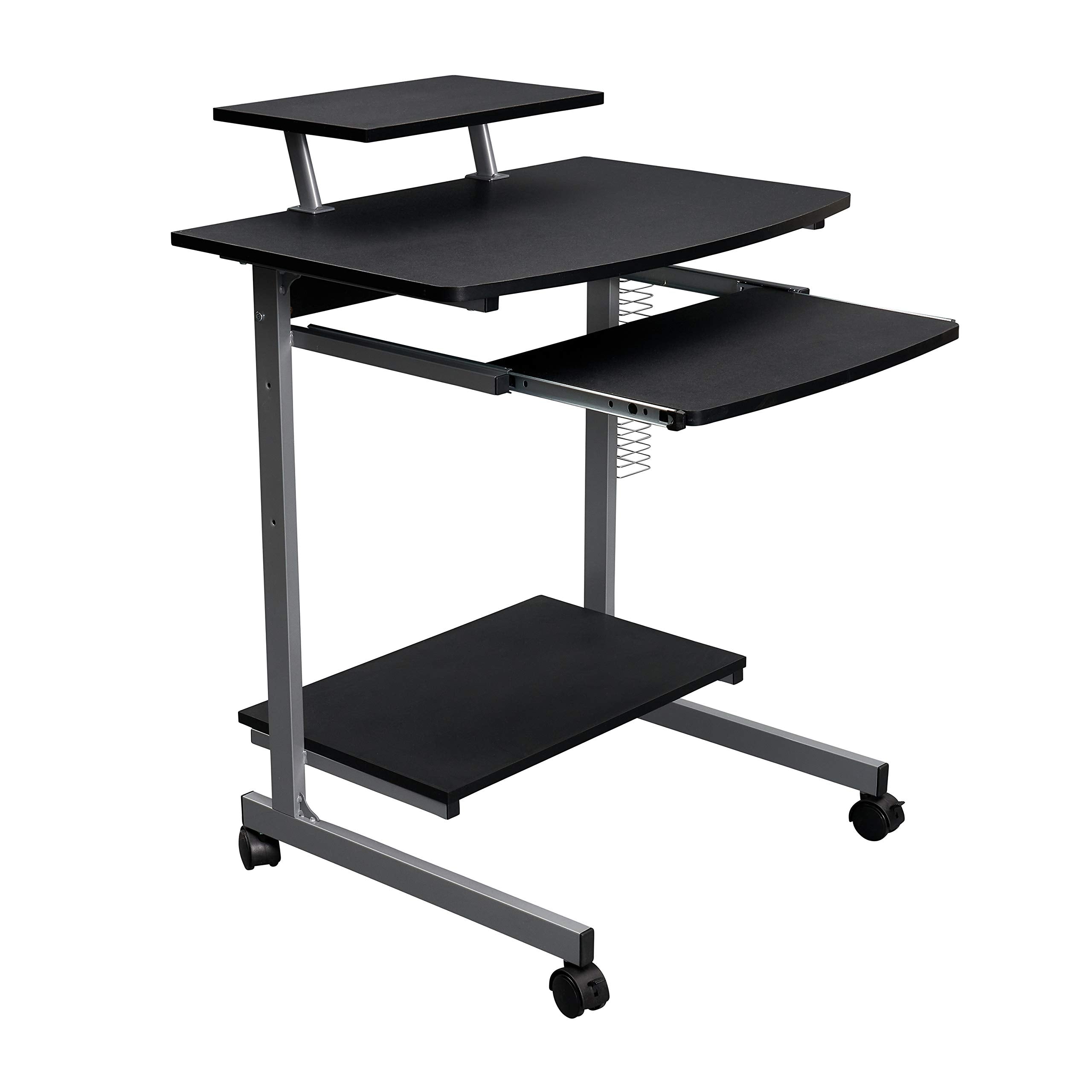 Computer Desk/Cart with Storage Shelves, Rolling Working Station for Small Spaces