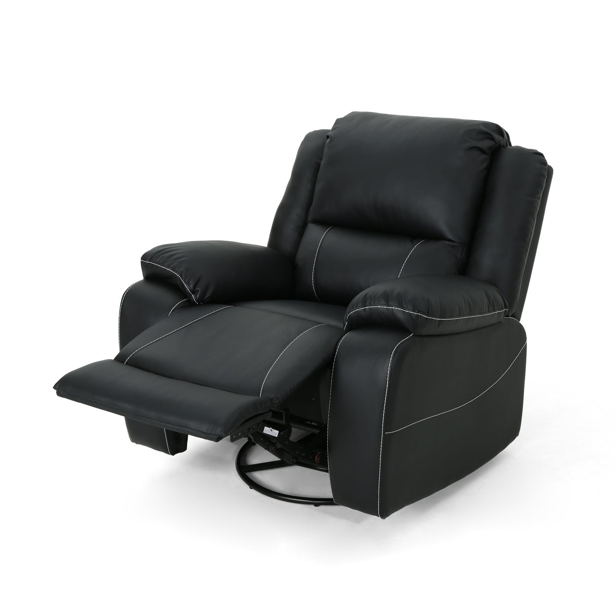 Deal Furniture Teresa Classic Tufted Leather Swivel Recliner, Black 37.5D x 39W x 39.75H