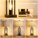 26.6" Farmhouse Table Lamps Set of 2 with USB Ports & Outlet