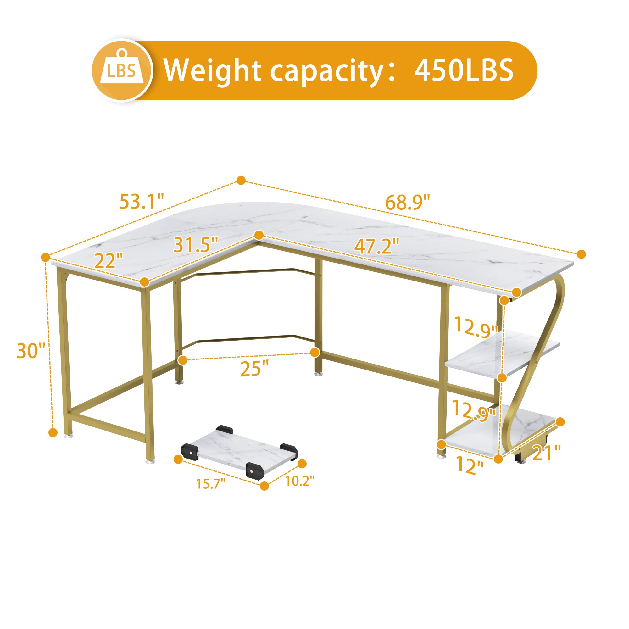 Reversible l Shaped Computer Desk with Storage Home Gaming Office Writing