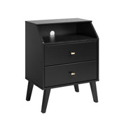 Milo Mid-Century Modern 2 Drawer Nightstand With Angled Top, Bedside Table