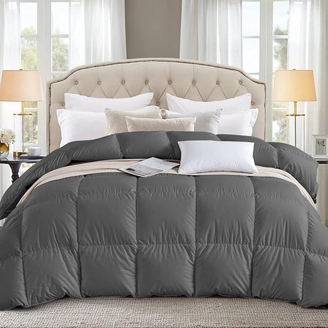 Luxurious Feather Down Comforter Twin Size,Fluffy Hotel Collection Duvet Insert Heavyweight for Winter,