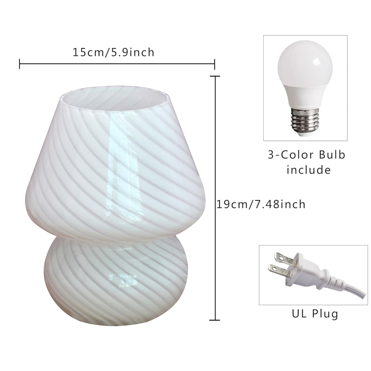 jonong Bedside Lamp Glass Striped Mushroom Table Lamp 110V Creative Gift Night Light (White)