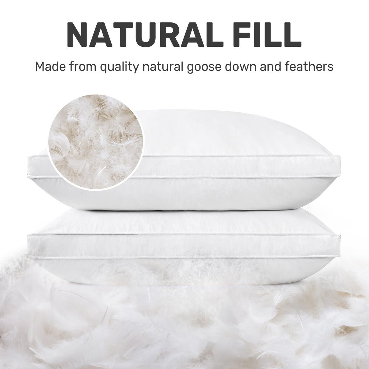 Goose Down Feather Pillows with 100% Cotton Cover, Gusseted Bed Hotel Collection