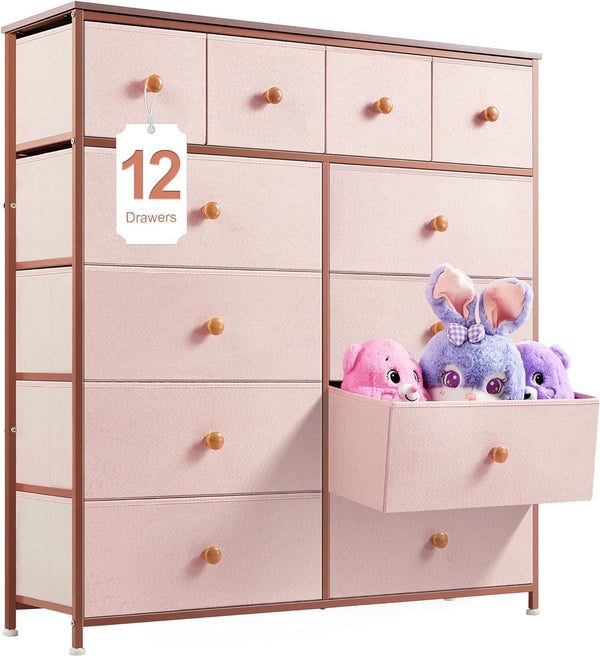 Pink Dresser for Bedroom with 12 Drawers Dressers for Bedroom Pink Chest of Drawers