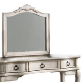 60 Inch Vanity Desk Set with Stool and Mirror, Solid Wood, White and Gray