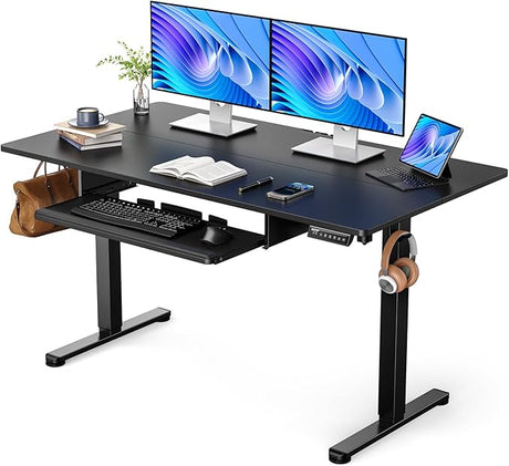 Electric Standing Desk with Keyboard Tray, 55x28 Inches Adjustable Height Sit Stand