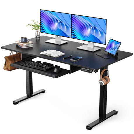 Electric Standing Desk with Keyboard Tray, 55x28 Inches Adjustable Height Sit Stand