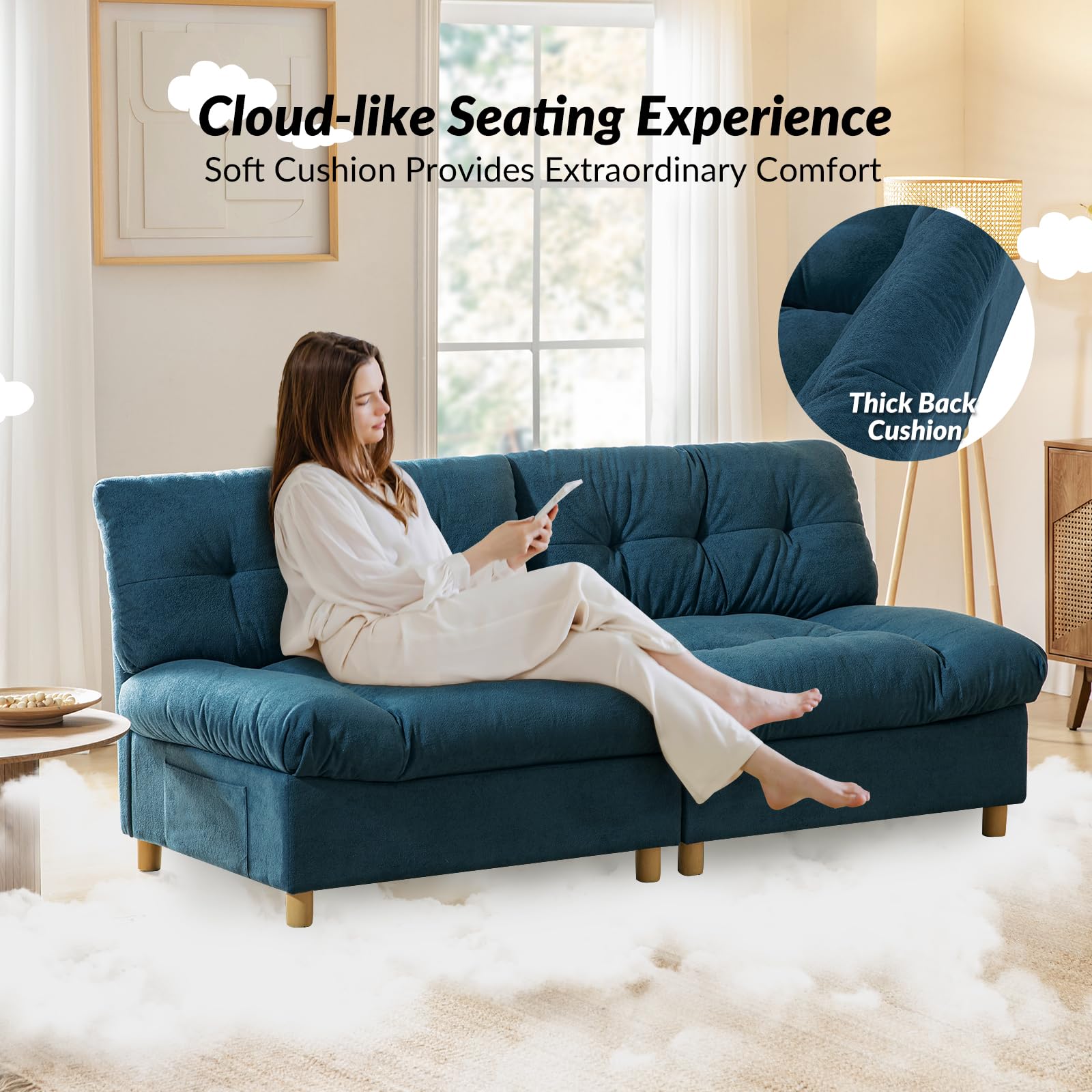 81'' Modern Cloud Couch, Overstuffed Chenille Loveseat Sofa with USB & Type C,