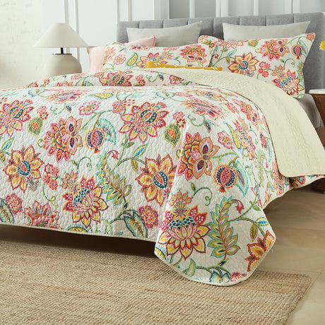 Cotton Bedspread Bedding Coverlet Quilt Sets, Reversible Vintage Branch