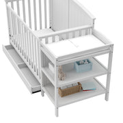 5-in-1 Convertible Crib and Changer with Drawer (White) – GREENGUARD Gold Certified, Crib and Changing Table Combo with Drawer, Converts to Toddler Bed, Daybed and Full-Size Bed
