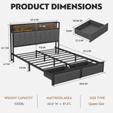 Queen Size Bed Frame with Headboard and Storage, Drawers Platform Bed Frame