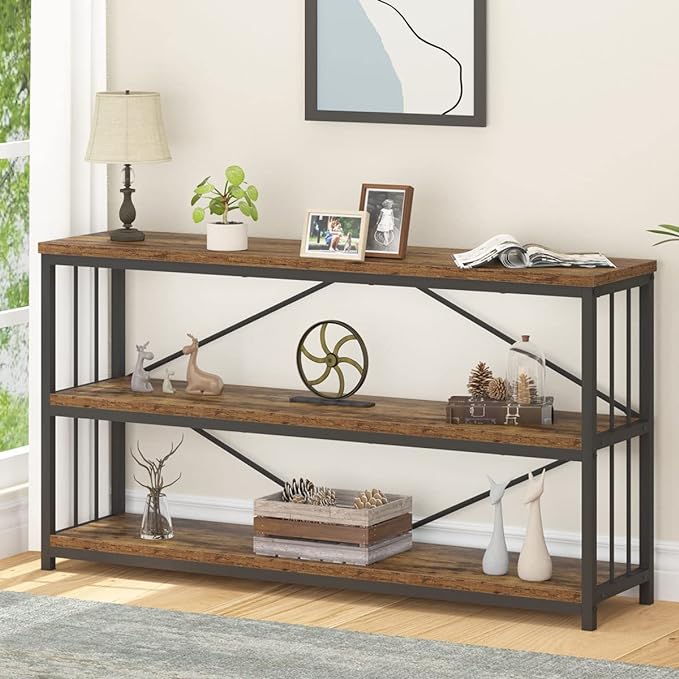 Industrial Console Entryway Table, Metal Wood Rustic Sofa Table with Storage