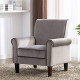 Accent Chair, Velvet Upholstered Armchair, Living Room Chair with Wooden Frame and Silver Rivet