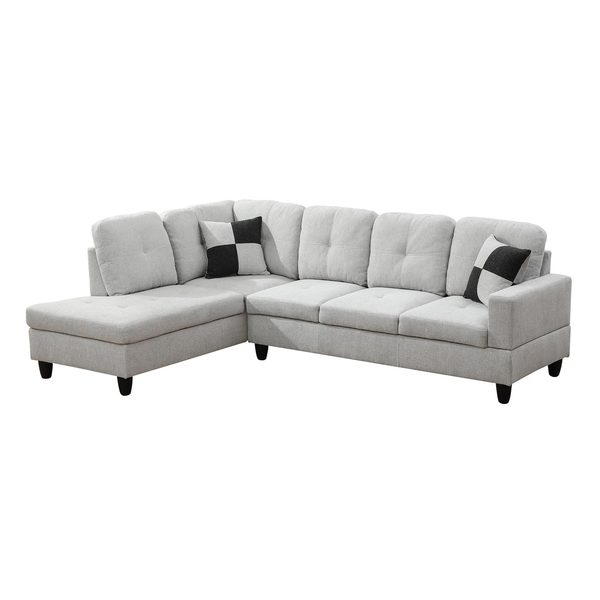 HomKirin L Shaped Sofa Convertible Couch with Reversible Chaise Flannel Facing Left 4-seat Sectional Living Room Set with Storage Ottoman, 103.5", Off White