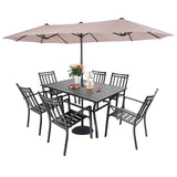 7 Pieces Patio Dining Set with 13ft Double-Sided Umbrella
