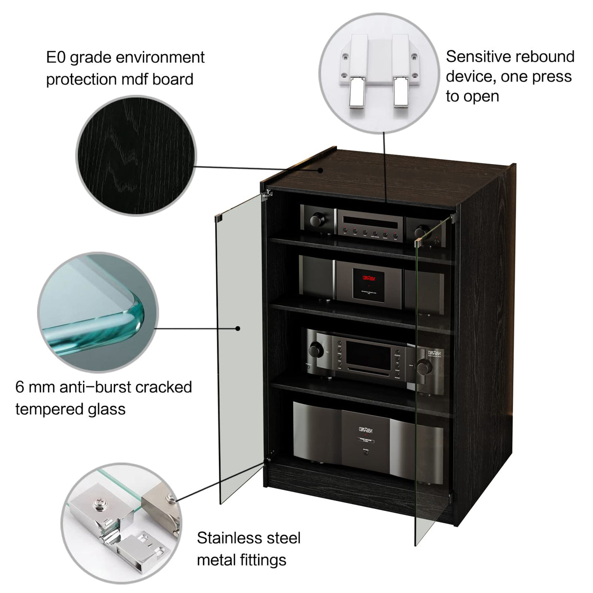 Media Storage Cabinet, 4-Tier Shelves Audio Video Media Stand Cabinet