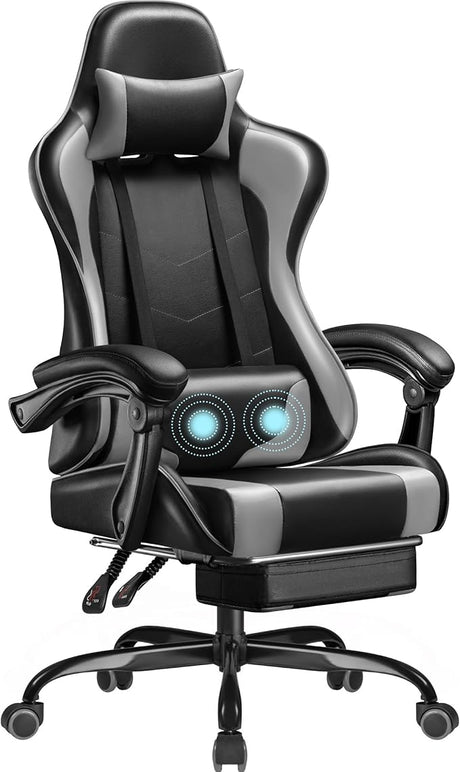 Homall Gaming Chair, Video Game Chair with Footrest and Massage Lumbar Support, Ergonomic Computer Chair Height Adjustable with Swivel Seat and Headrest (White)