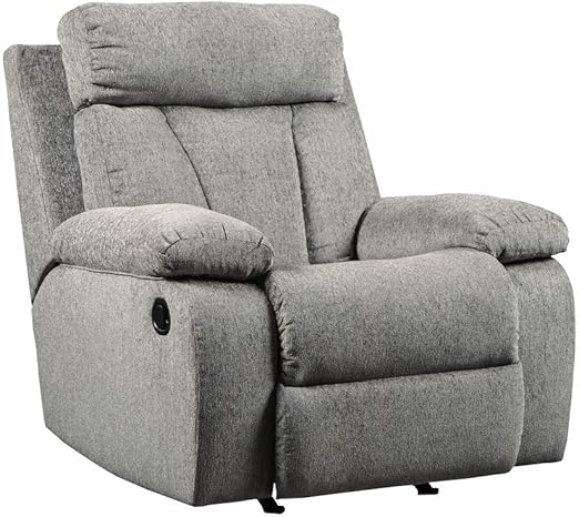 LoungeNest Foggy Gray Rocker Recliner Chair with Pull Tab Recline