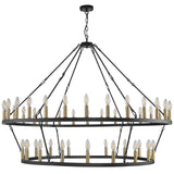 55 Inch Black and Gold Wagon Wheel Chandelier, 2 Tier 48-Lights Farmhouse Dining Room