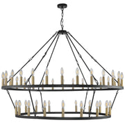 55 Inch Black and Gold Wagon Wheel Chandelier, 2 Tier 48-Lights Farmhouse Dining Room
