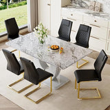 Modern 7-Piece Dining Set - 63" Faux Marble Table with 6 Upholstered Chairs