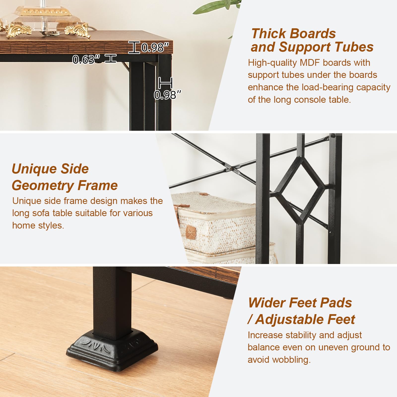 70.9" Industrial Console Table with 2-Tier Storage Shelf