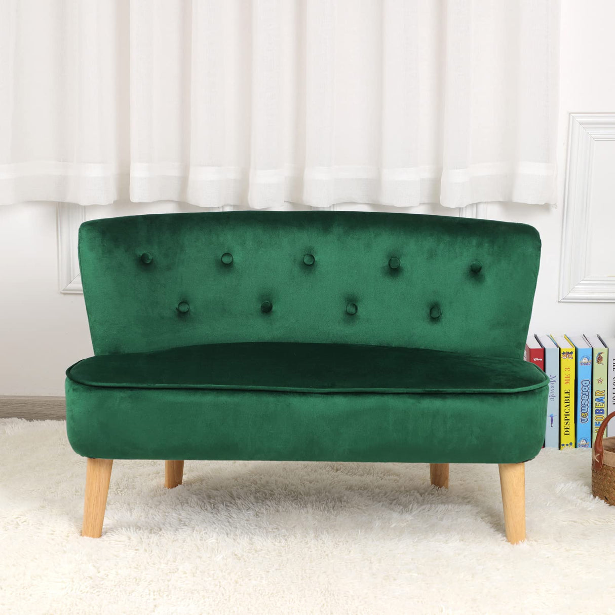 room 2-Seat Kid Sofa Couch with Velvet Fabric,Kid Sofa Chair with Wooden Frame for 3-6