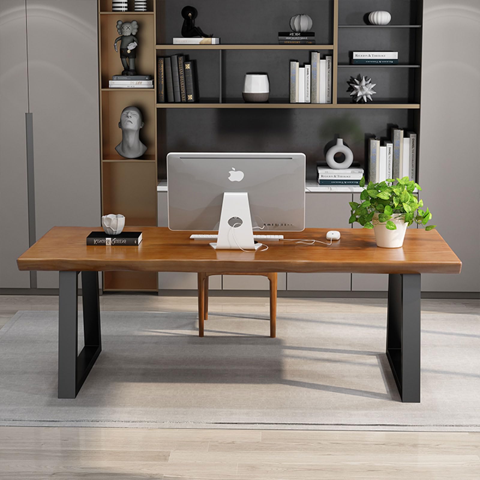 Solid wood administrative computer desk, 63 inch rural style large office desk