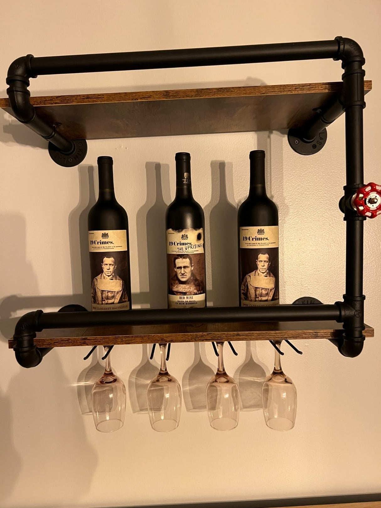 Wine Rack Wall Mounted 2 Tier, Hanging Floating Small Mini Bar Liquor Shelves