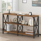 Black Console Table, Modern Entryway Table with 3 Tier Storage Shelves, Industrial Sofa Table Behind Couch for Living Room,