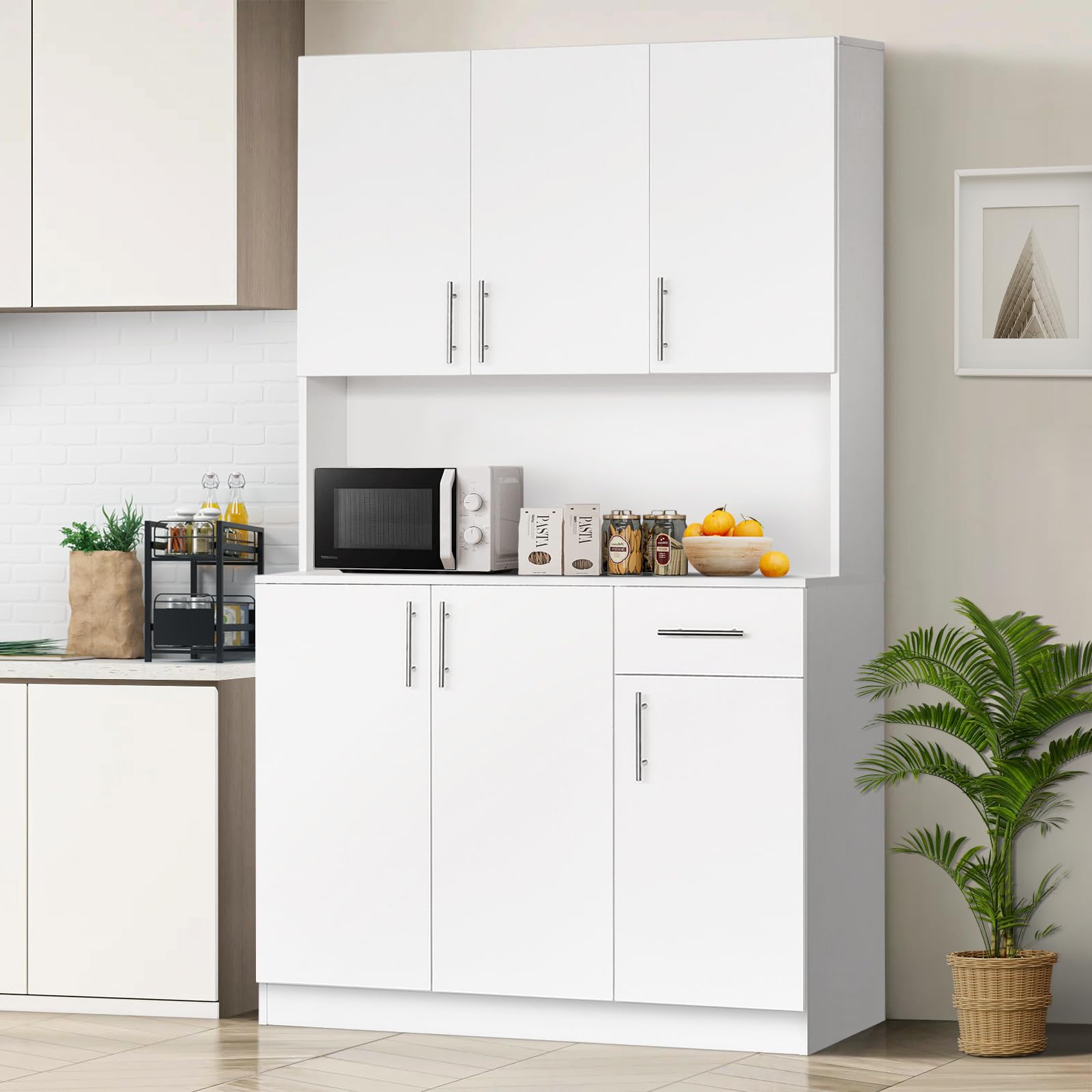 Kitchen Pantry Cabinet, 71” Tall Pantry Storage Cabinet, Large Freestanding Kitchen Hutch Storage Cabinet with 6 Doors and Drawer for Kitchen Dining Room, White