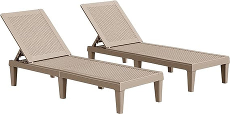 Patio Chaise Lounge Chair Set of 2 Outdoor PE Waterproof Adjustable