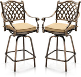 Outdoor Swivel Bar Stools Set of 2, Cast Aluminum Patio Bar Height Chairs